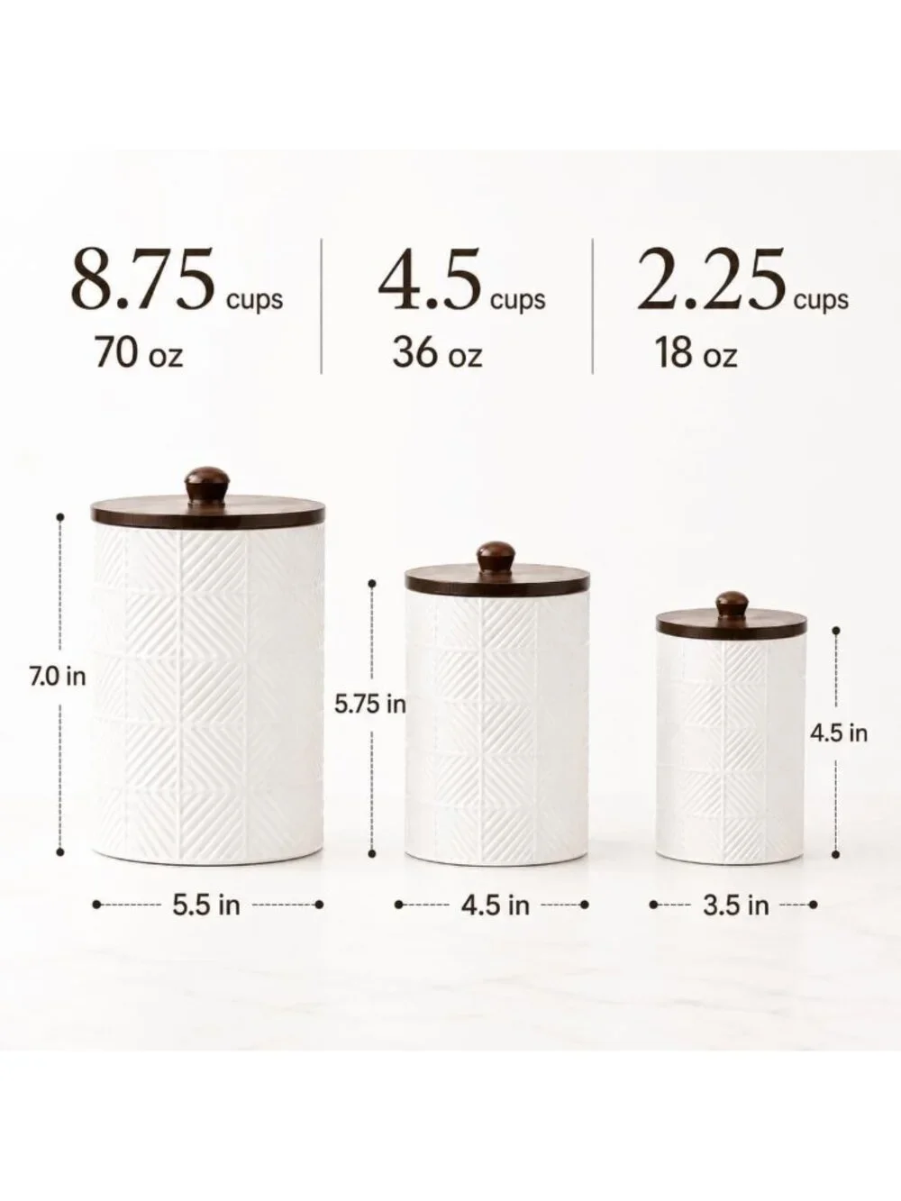 Airtight Ceramic Kitchen Canister Set of 3 with Bamboo Lids - Flour, Sugar, Tea